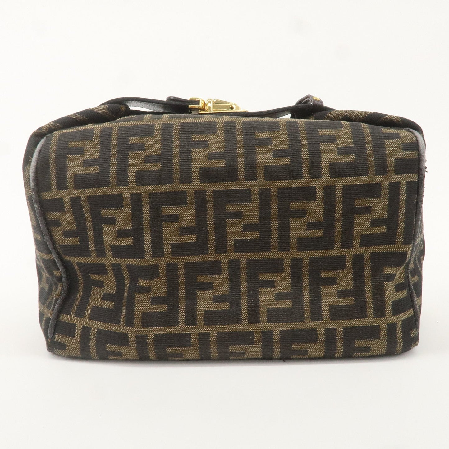 FENDI Zucca Canvas Leather Vanity Bag Khaki Black Brown