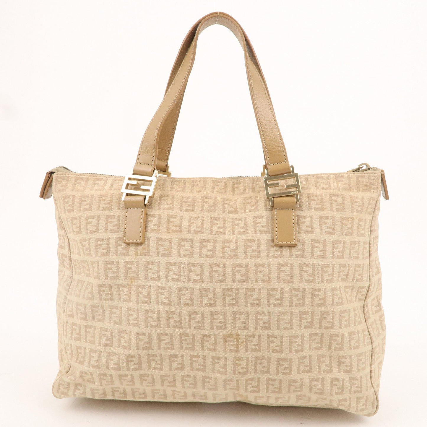FENDI Zucchino Canvas Leather Hand Bag Tote Bag Beige 8BH138