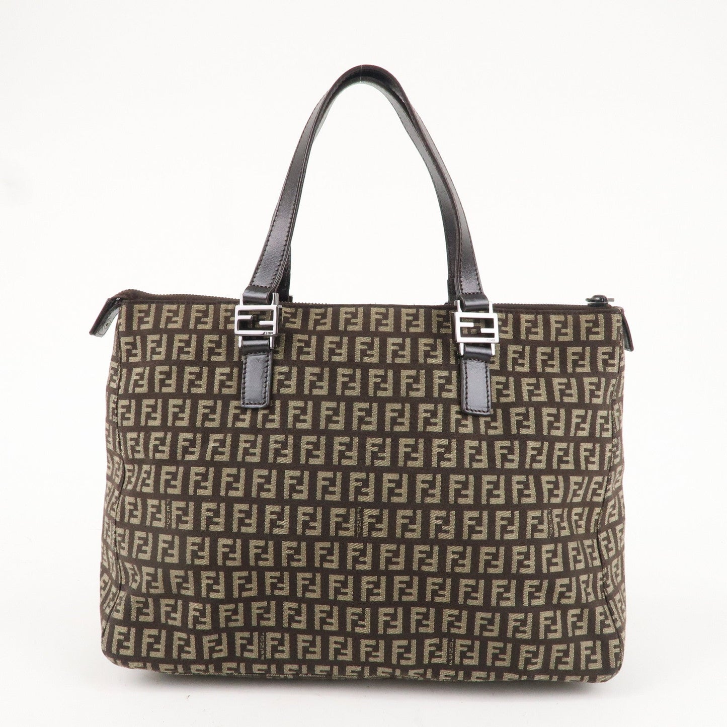 FENDI Zucchino Canvas Leather Tote Bag Hand Bag Beige Brown 8BH138