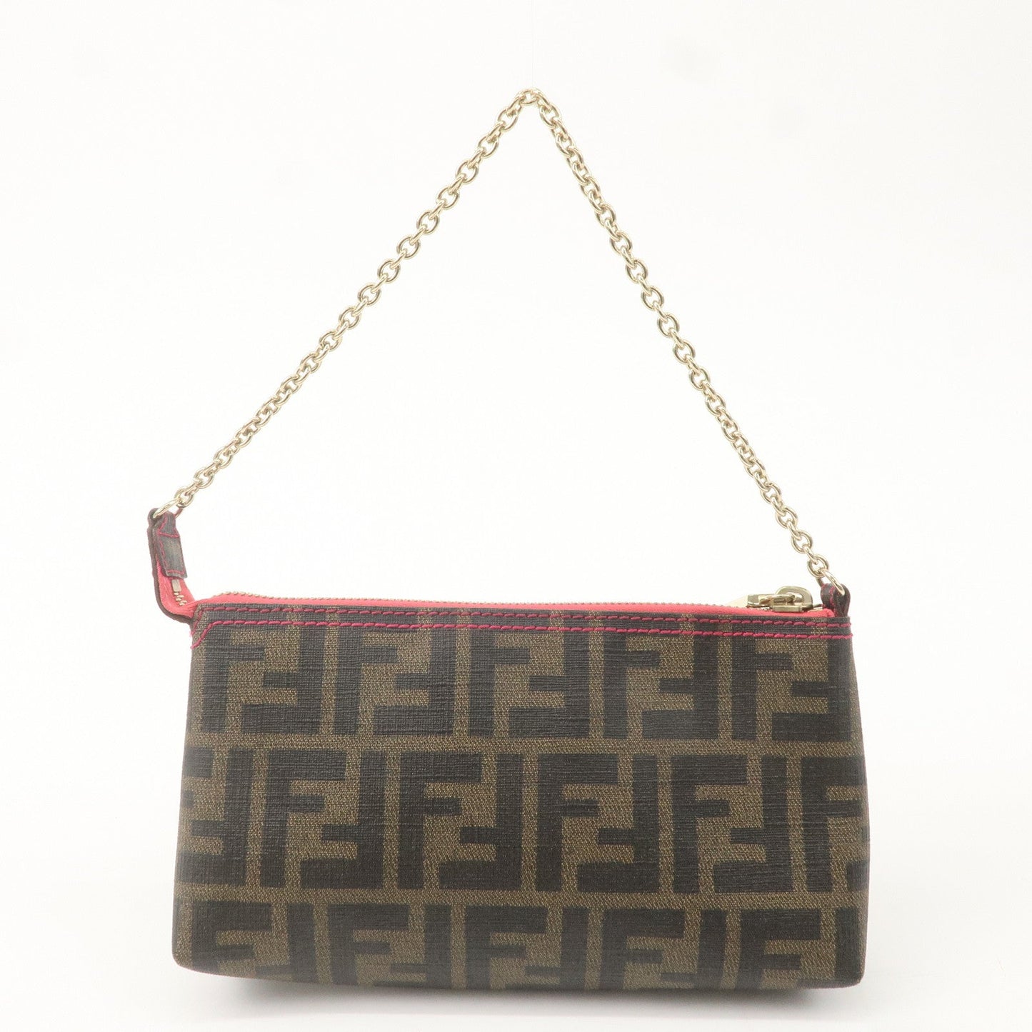FENDI PVC Leather Zucca Print Chain Pouch Pink 8BR592