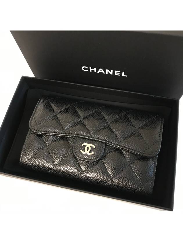 Classic medium wallet black caviar silver plate AP0232 Chanel