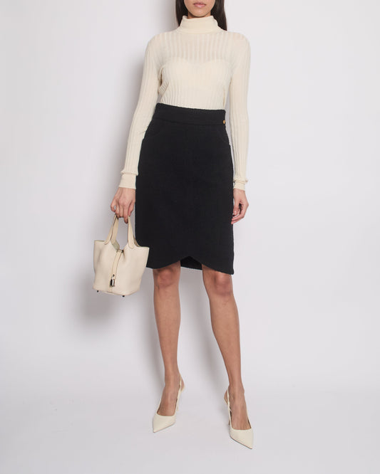 Chanel 19A Black Midi Skirt with Scalloped Edge Detail FR 42 (UK 14) RRP ¬£1,700