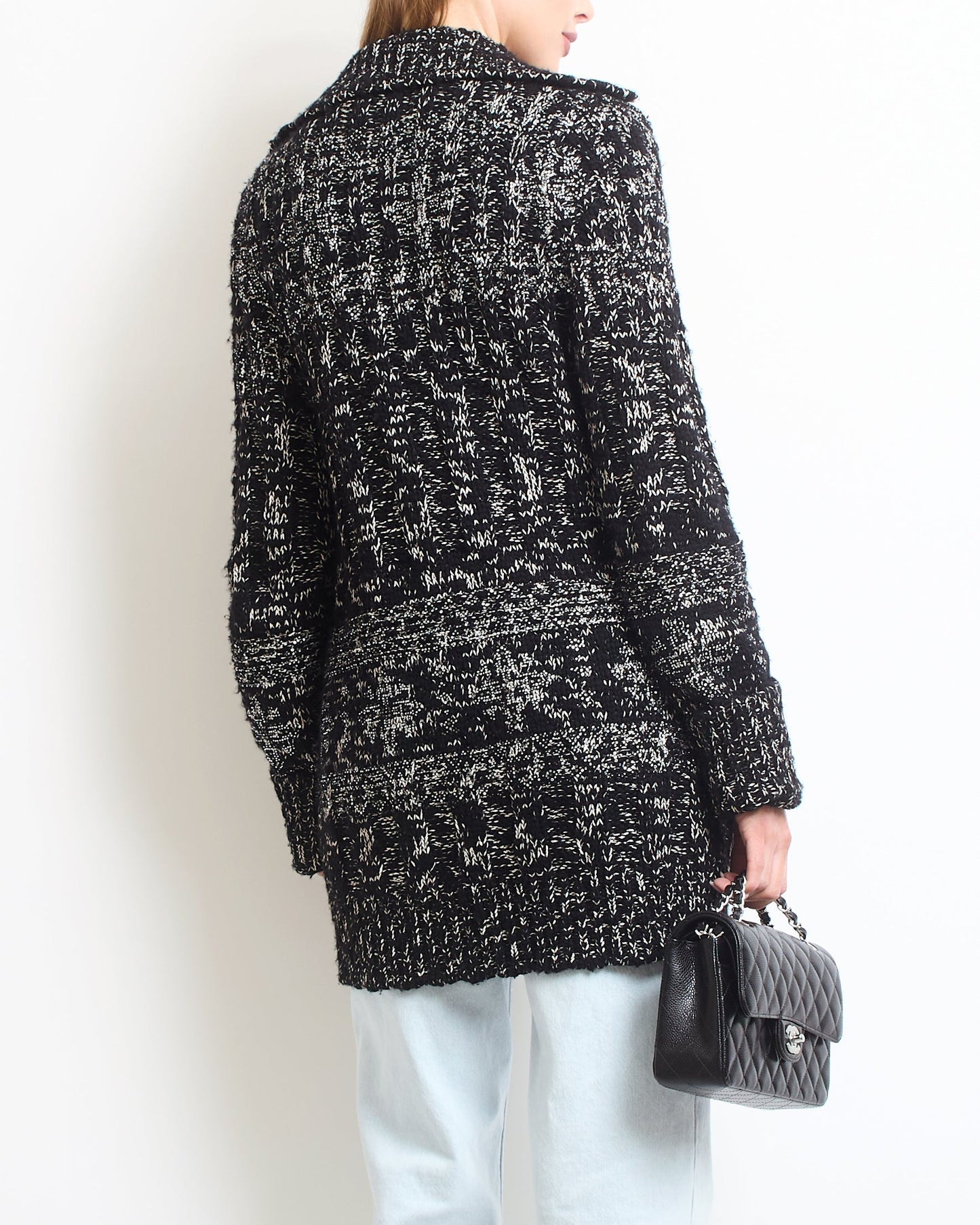 Chanel Black Wool Cashmere Long igan with Crystal Embellishments and Crystal Buttons Size FR 36 (UK 8)
