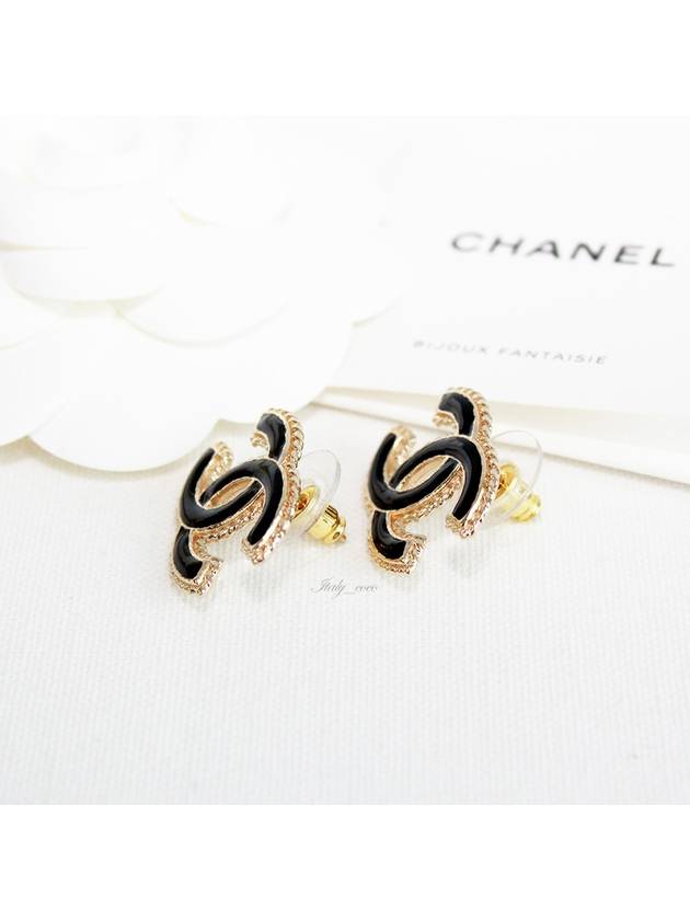CC Logo Stud Earrings Gold Black Chanel