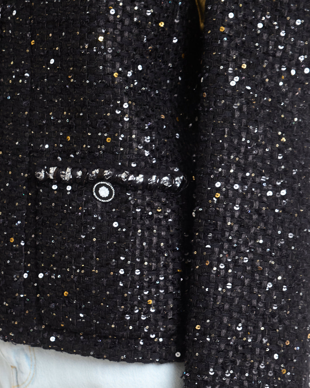 Chanel SS/2022 Black Sequin Jacket with Pocket Detail FR 44 (UK 16)