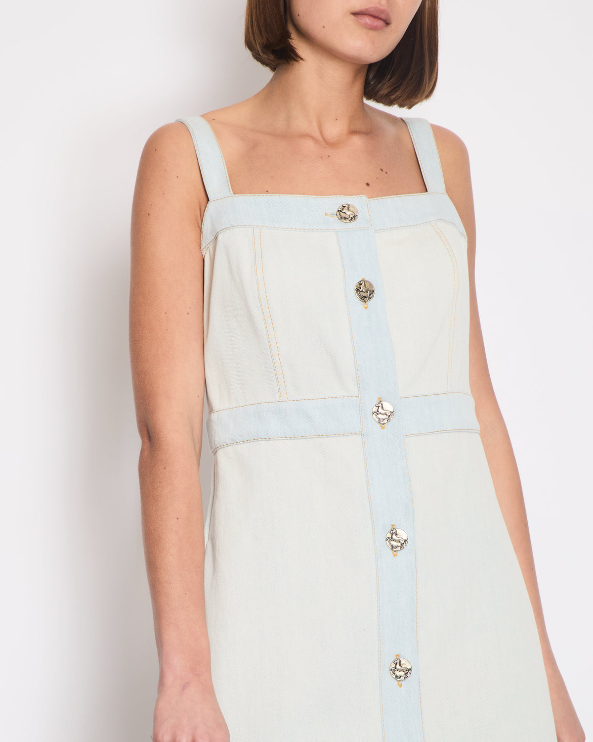 Chanel Light Blue Denim Mini Dress with Button Detail Size FR 40 (UK 12)