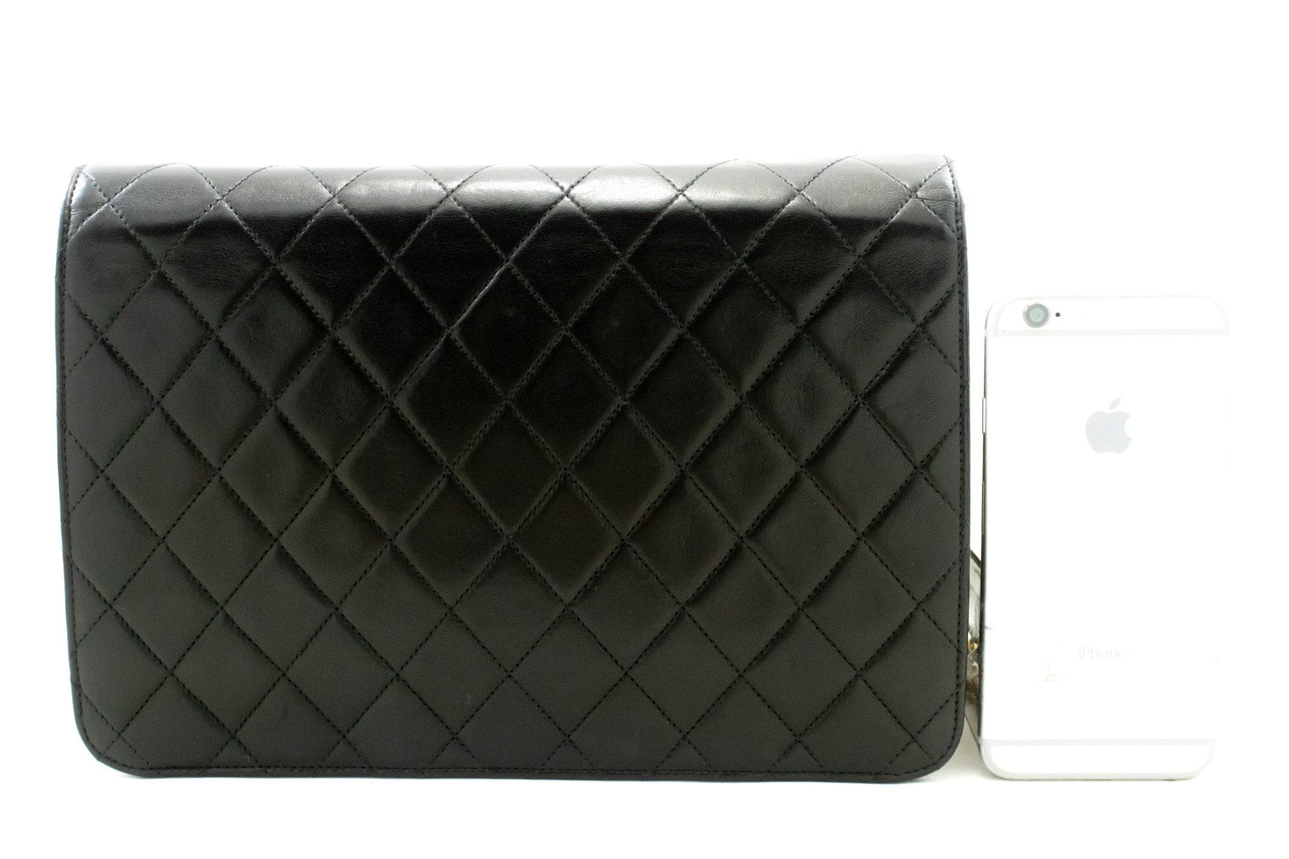 CHANEL Chain Shoulder Bag Clutch Black Quilted Flap Lambskin Purse