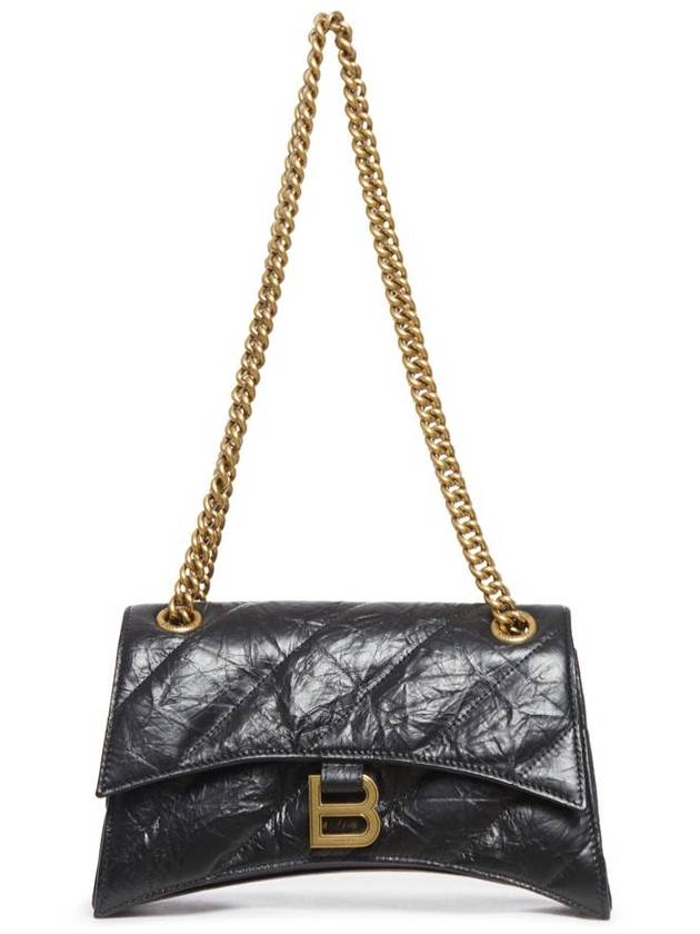 Luxury Balenciaga  Crush Chain Strap Small Leather Shoulder Bag Gold Black