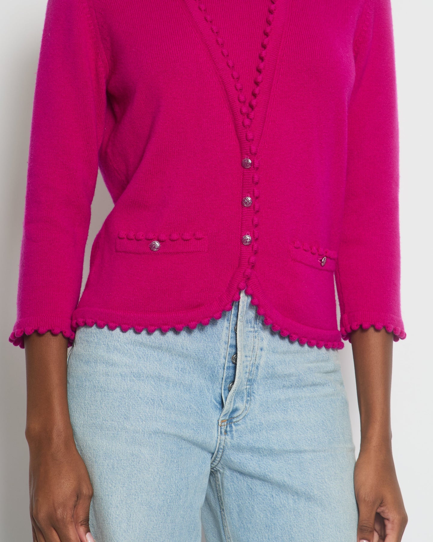 Chanel Fuchsia Long Sleeve igan with Button and Pocket Detail Size FR 40 UK 12)