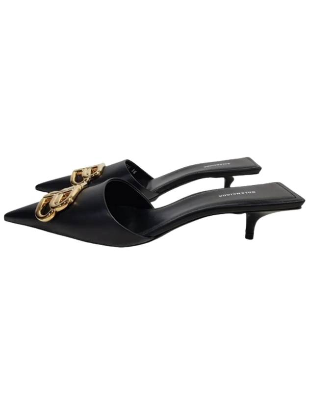 Luxury Balenciaga  Gold BB Logo Mule Heel Black