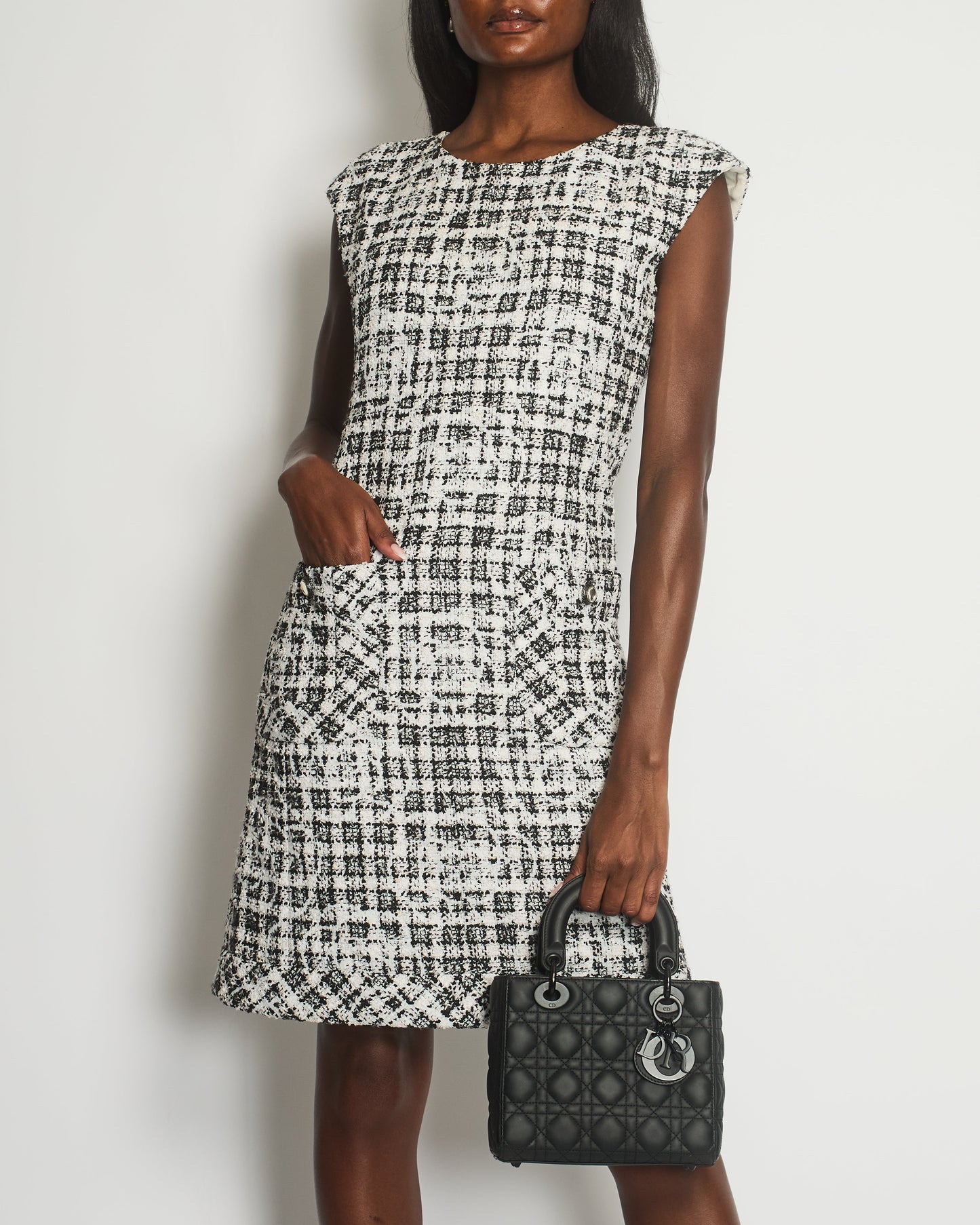 Chanel Black, White Tweed Cam√®ila Dress with Pocket Detail Size FR 36 (UK 8)