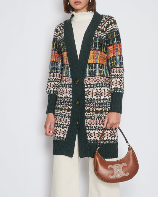 Chanel Green Metiers D'Art Paris-Edinburgh Long-Line igan with Lion Button Detail Size FR 34 (UK 6)