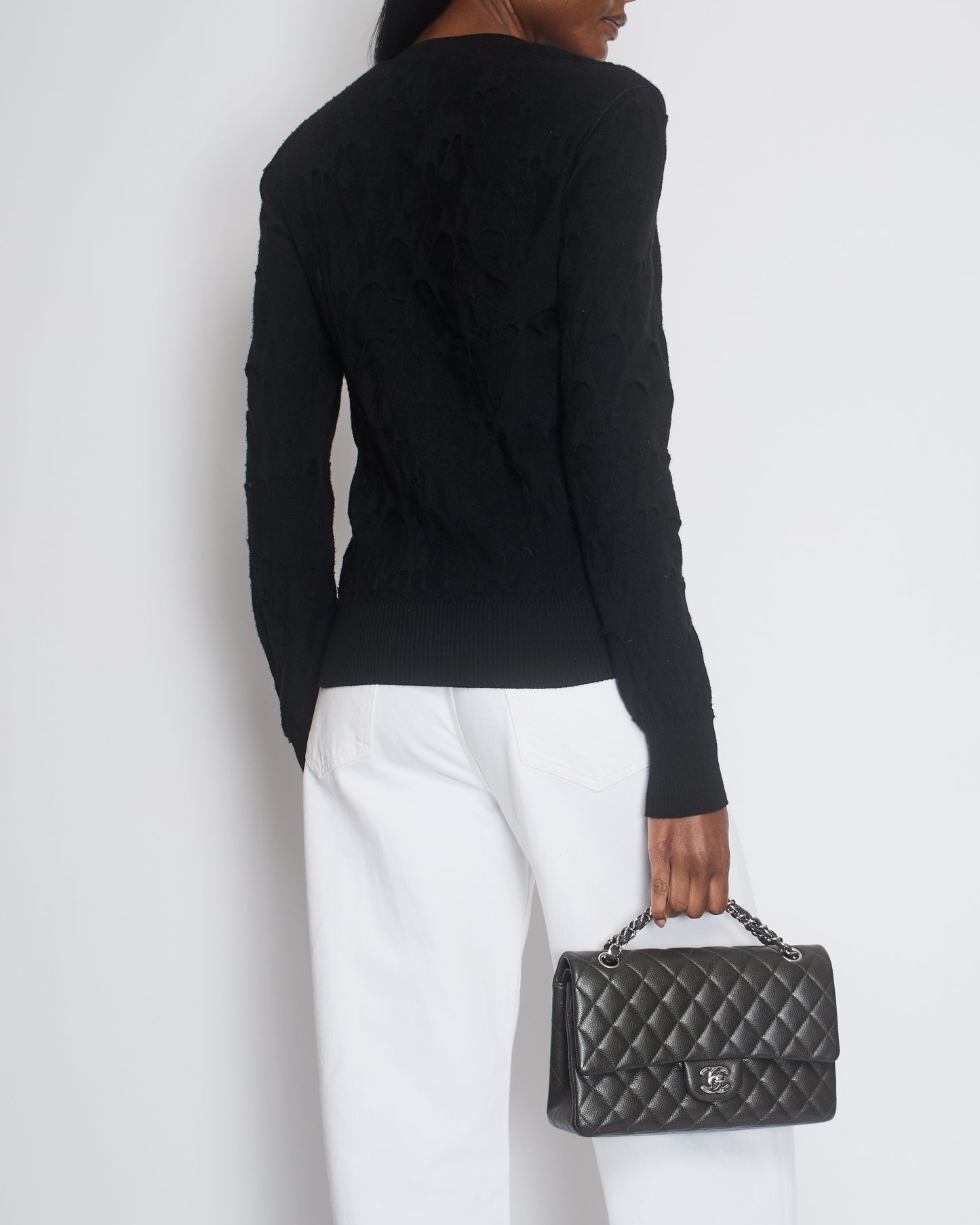Chanel Black Knitted Button Down igan with Ruched Trim Size FR 40 (UK 12)