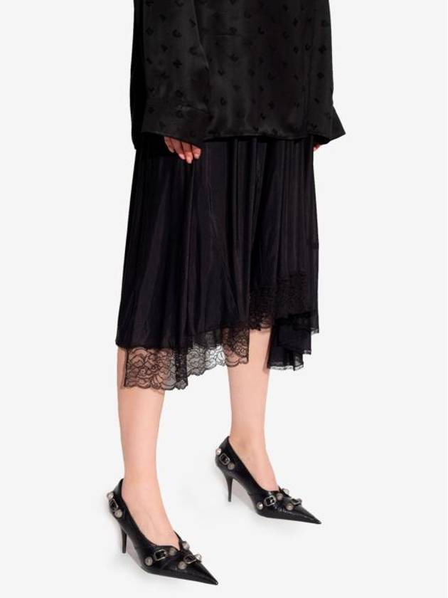 Luxury Balenciaga  Lace Trimmed A-Line Skirt Black