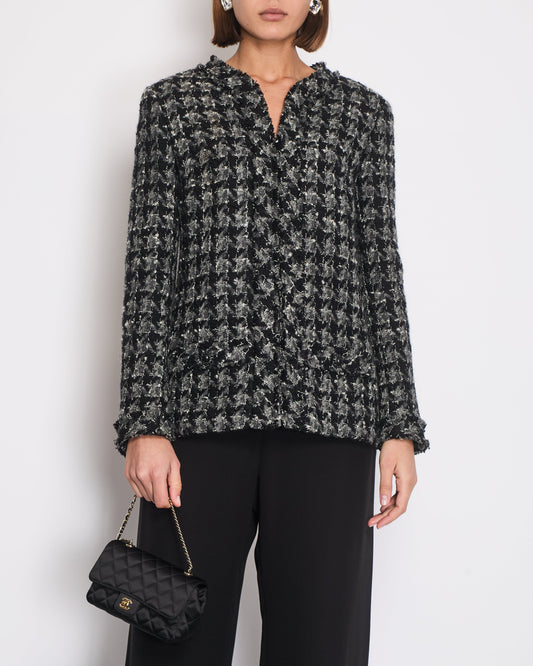 Chanel Black, Grey and White Wool Tweed Zip Jacket Size FR 42 (UK 14)