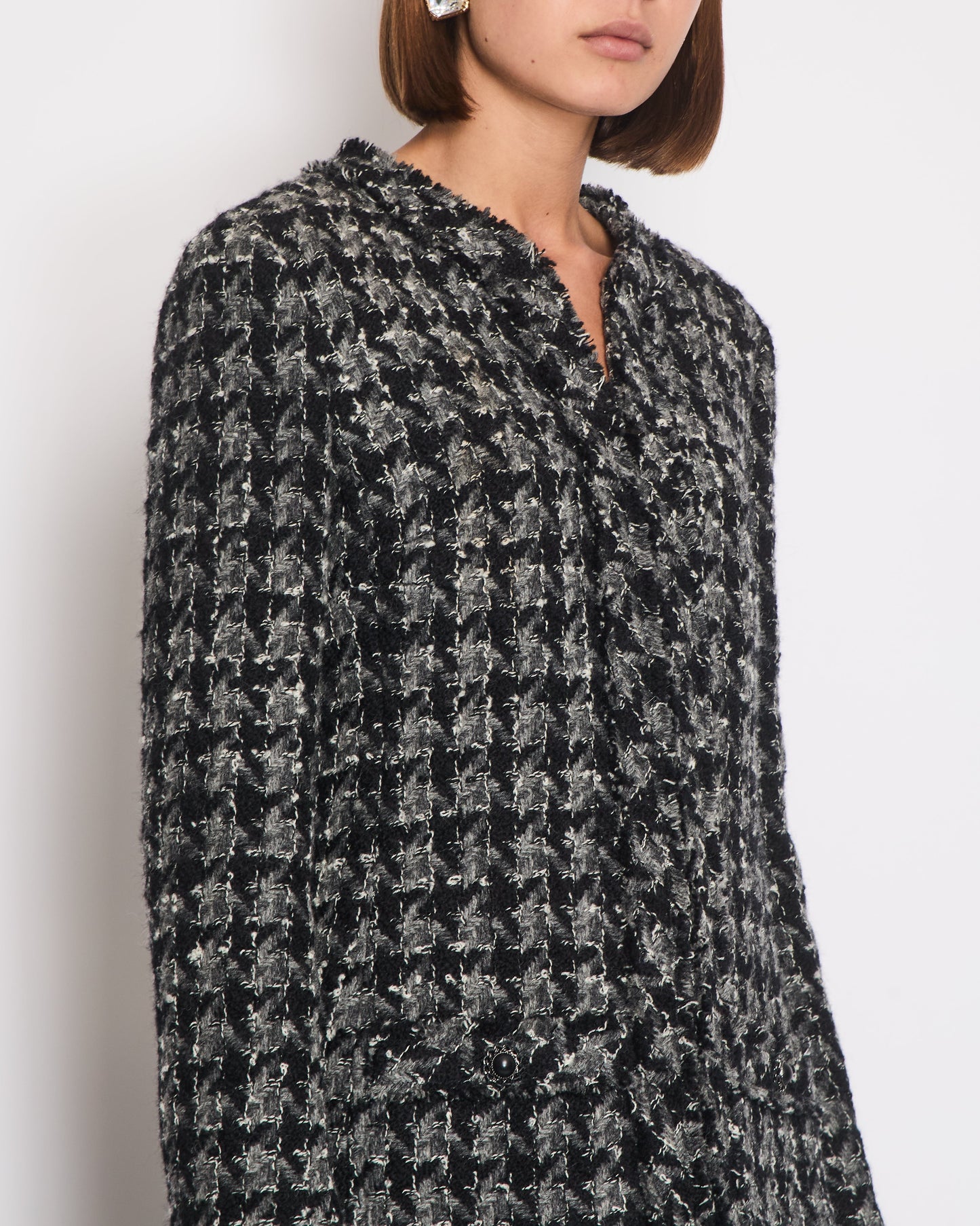Chanel Black, Grey and White Wool Tweed Zip Jacket Size FR 42 (UK 14)