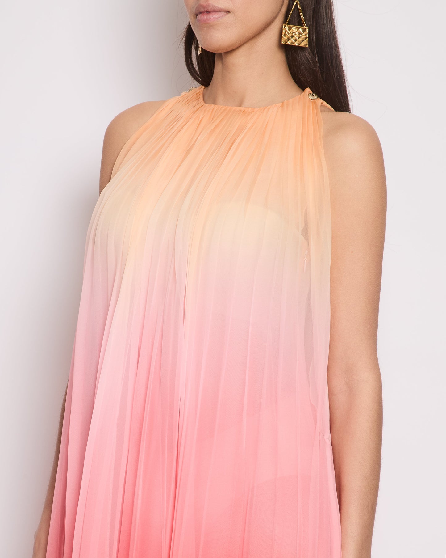 Chanel 20A Ombre Pink, Peach and Orange Silk Pleated Sleeveless Midi Dress Size FR 34 (UK 6) RRP ¬£5,500