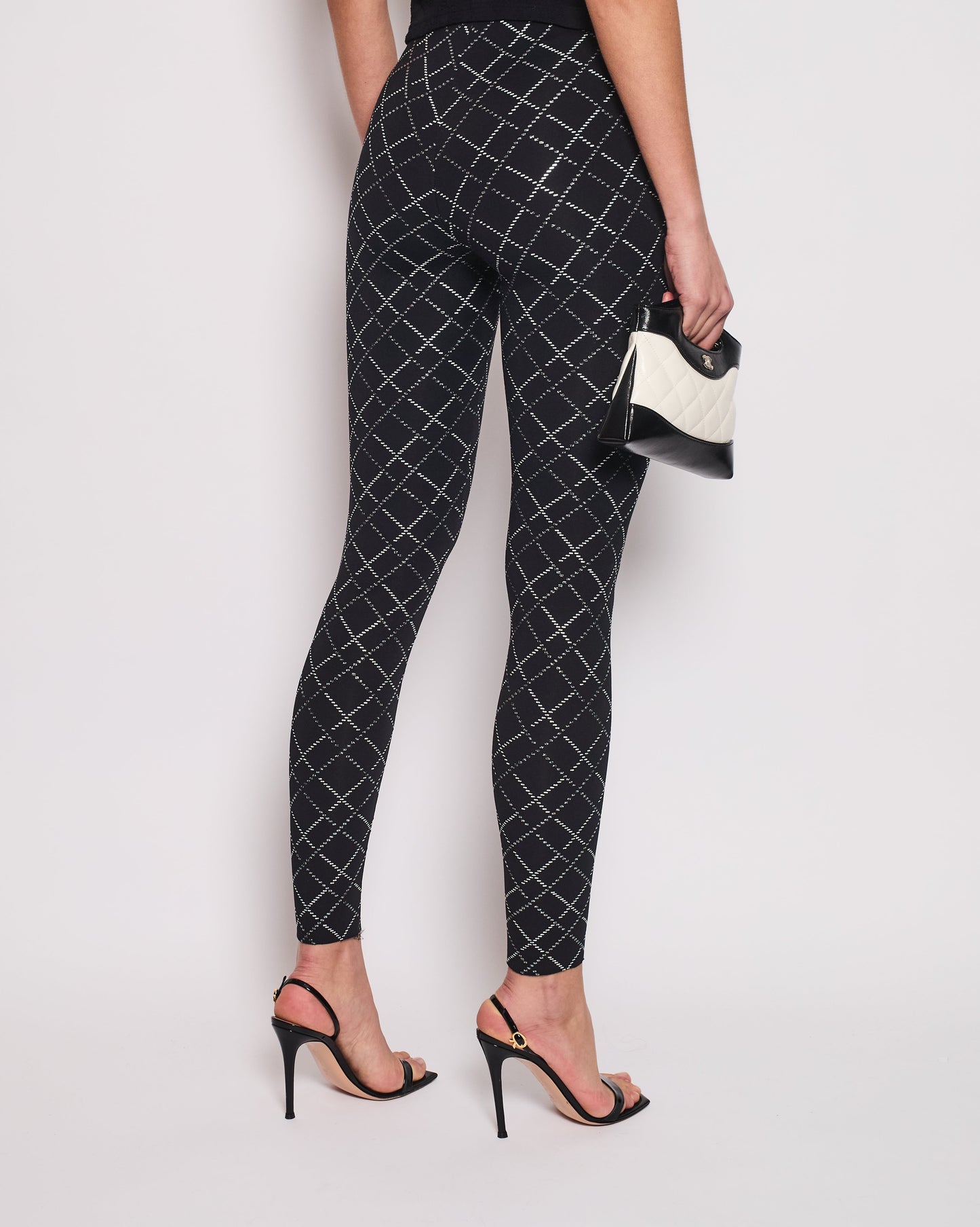 Chanel Black Leggings with Silver Quilted Details Size FR 34 (UK 6)