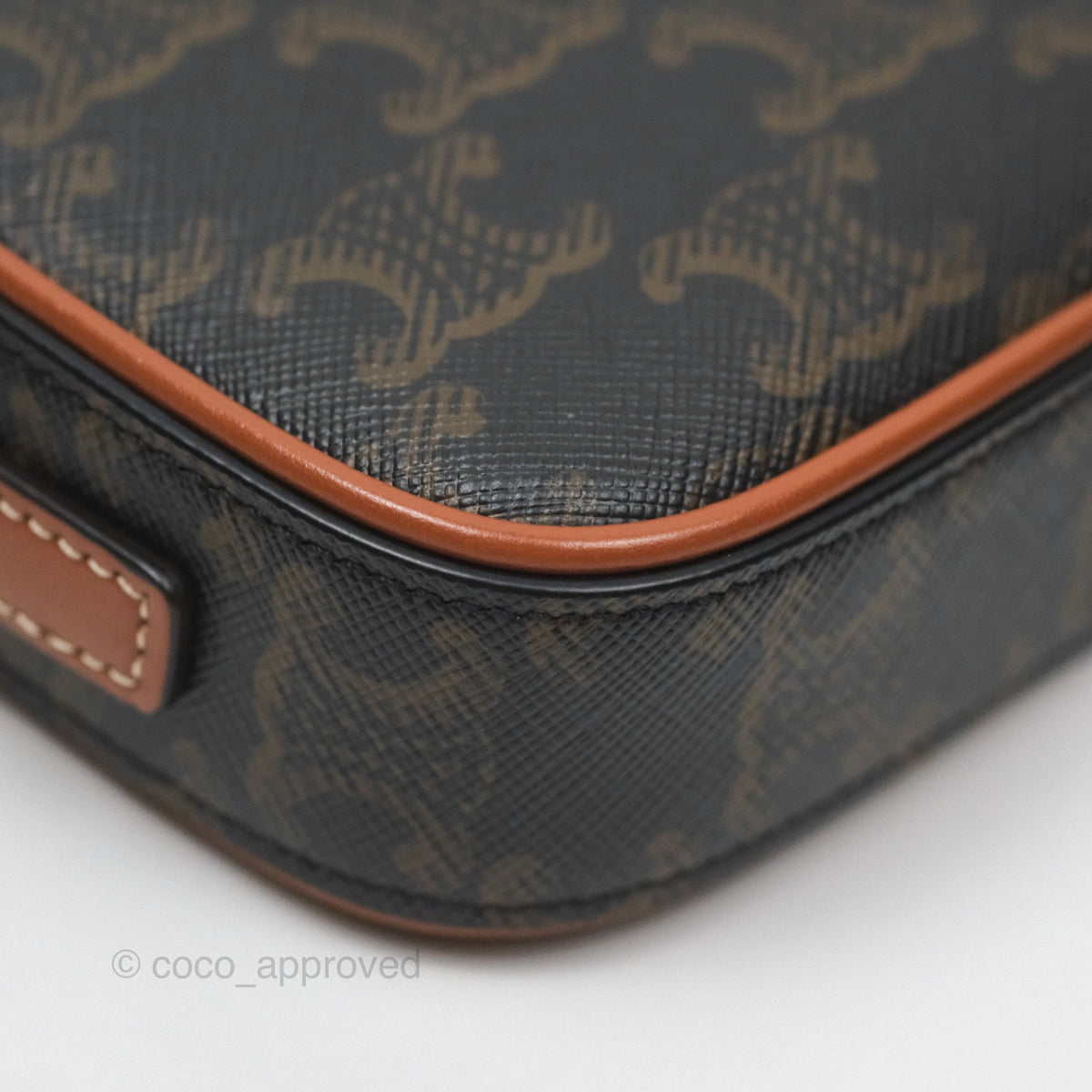 Celine Triomphe Mini Camera Shoulder Bag Tan Calfskin Triomphe Canvas