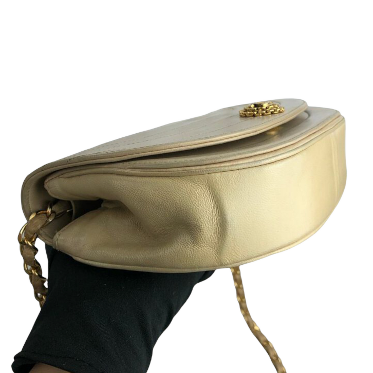 Quilted Demi Lune Lambskin Leather Beige GHW