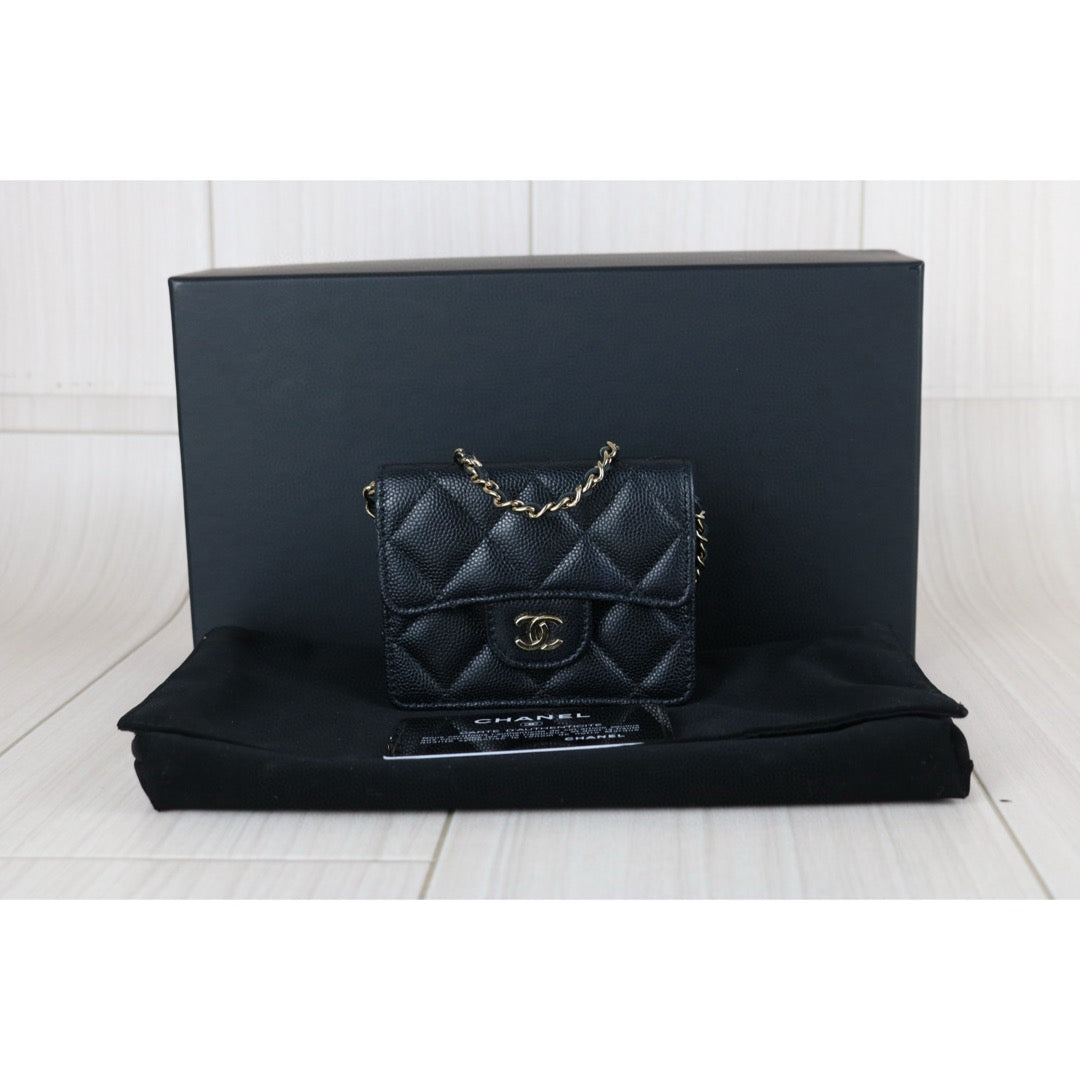 Excellent（Rank SA）｜ CHANEL Matelasse Caviar Skin Chain Mini WOC Black  Made in 2021-2022 Year ｜S25030701