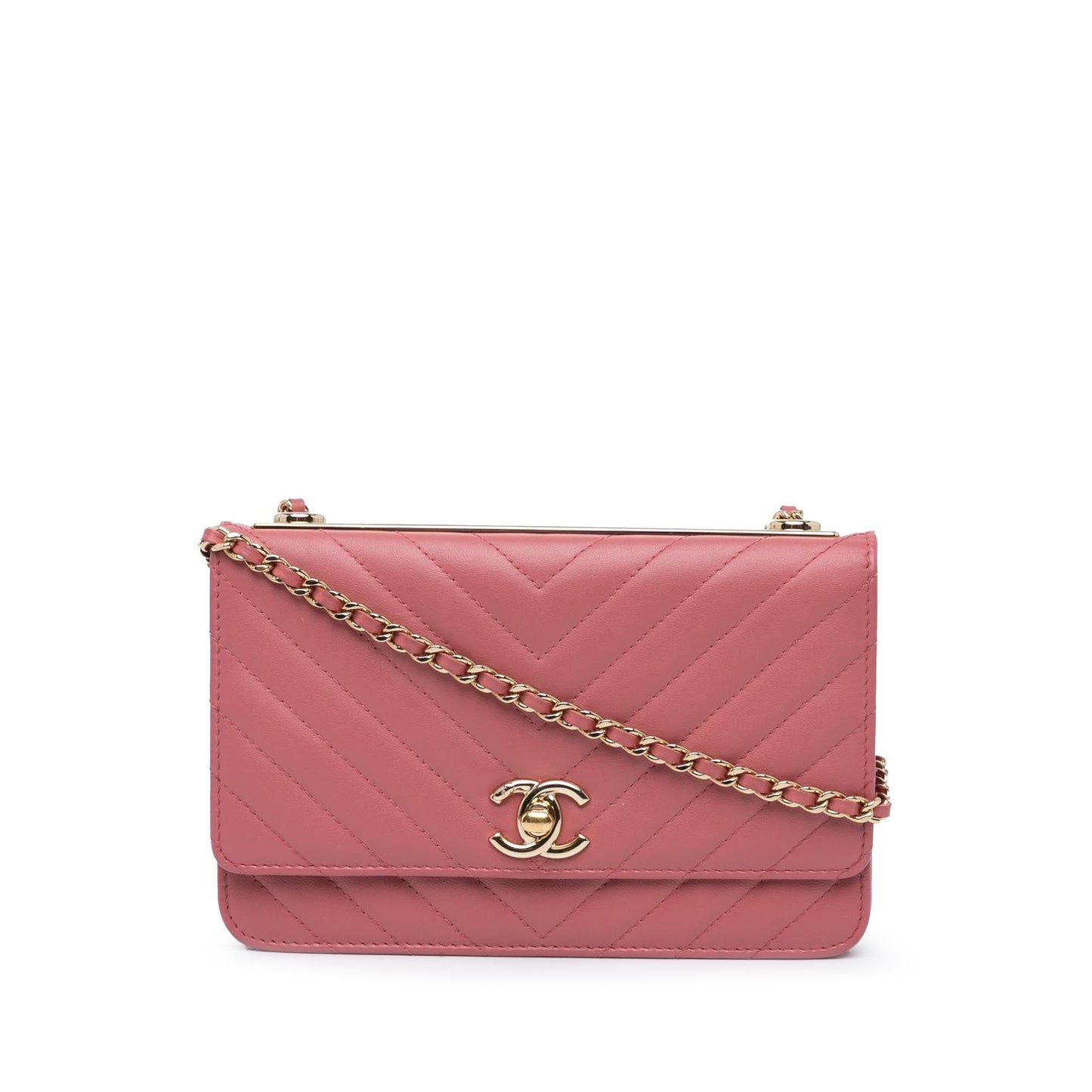 Pink Chanel Chevron Quilted Lambskin Trendy CC Wallet on Chain Crossbody Bag