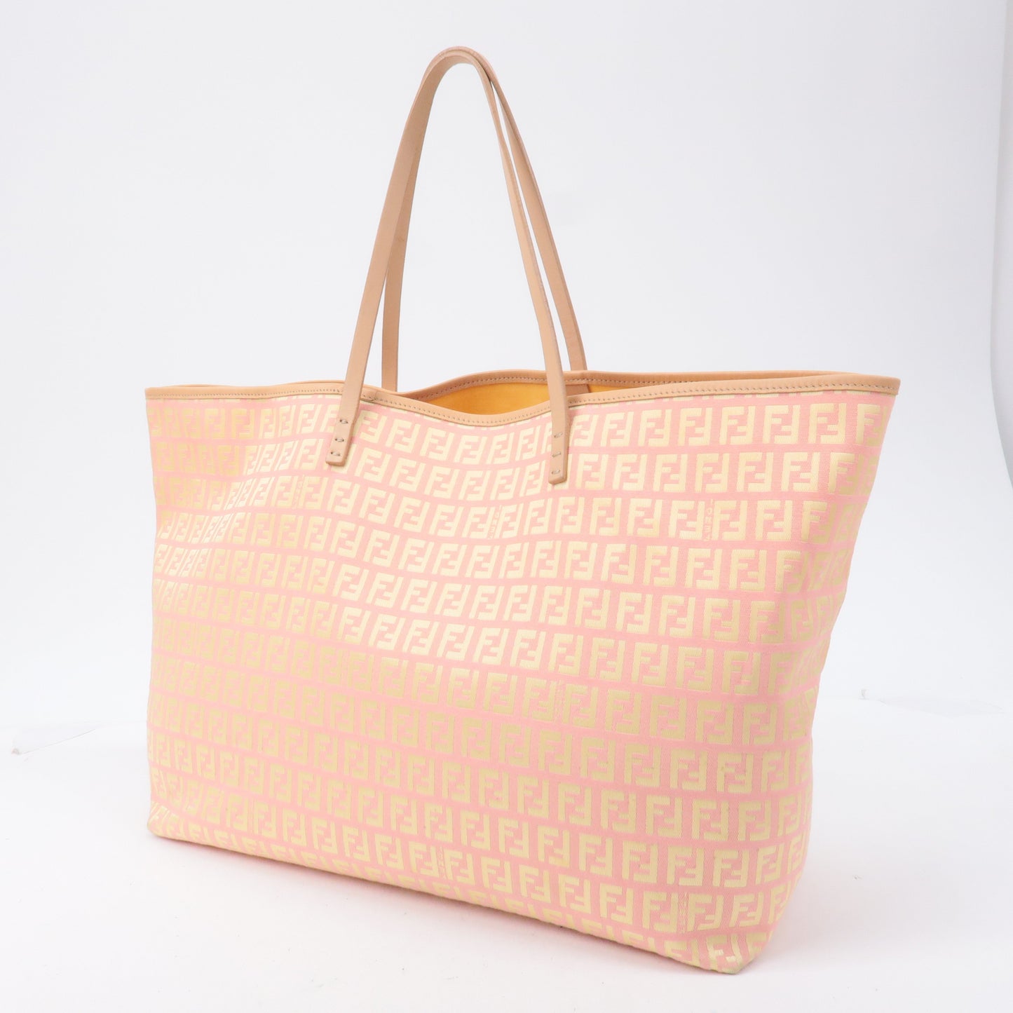 FENDI Zucchino Canvas Leather Tote Bag Pink Beige 8BH005