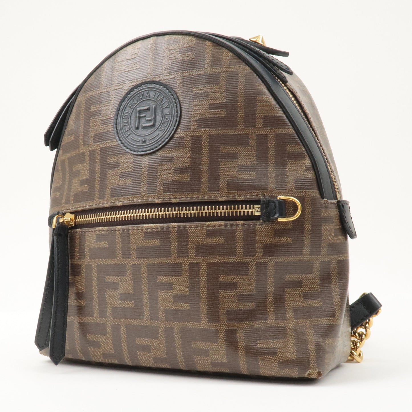 FENDI Zucca Print PVC Leather Chain Back Pack Brown 8BZ038