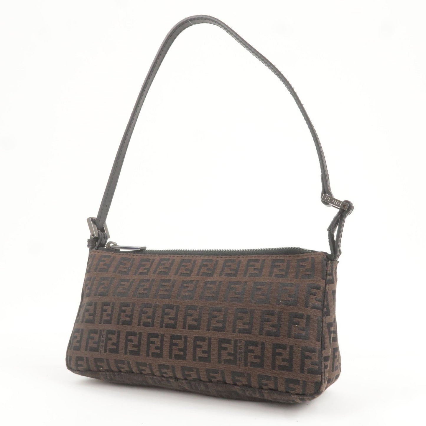 FENDI Zucchino Canvas Leather Hand Bag Brown Black 8BR249