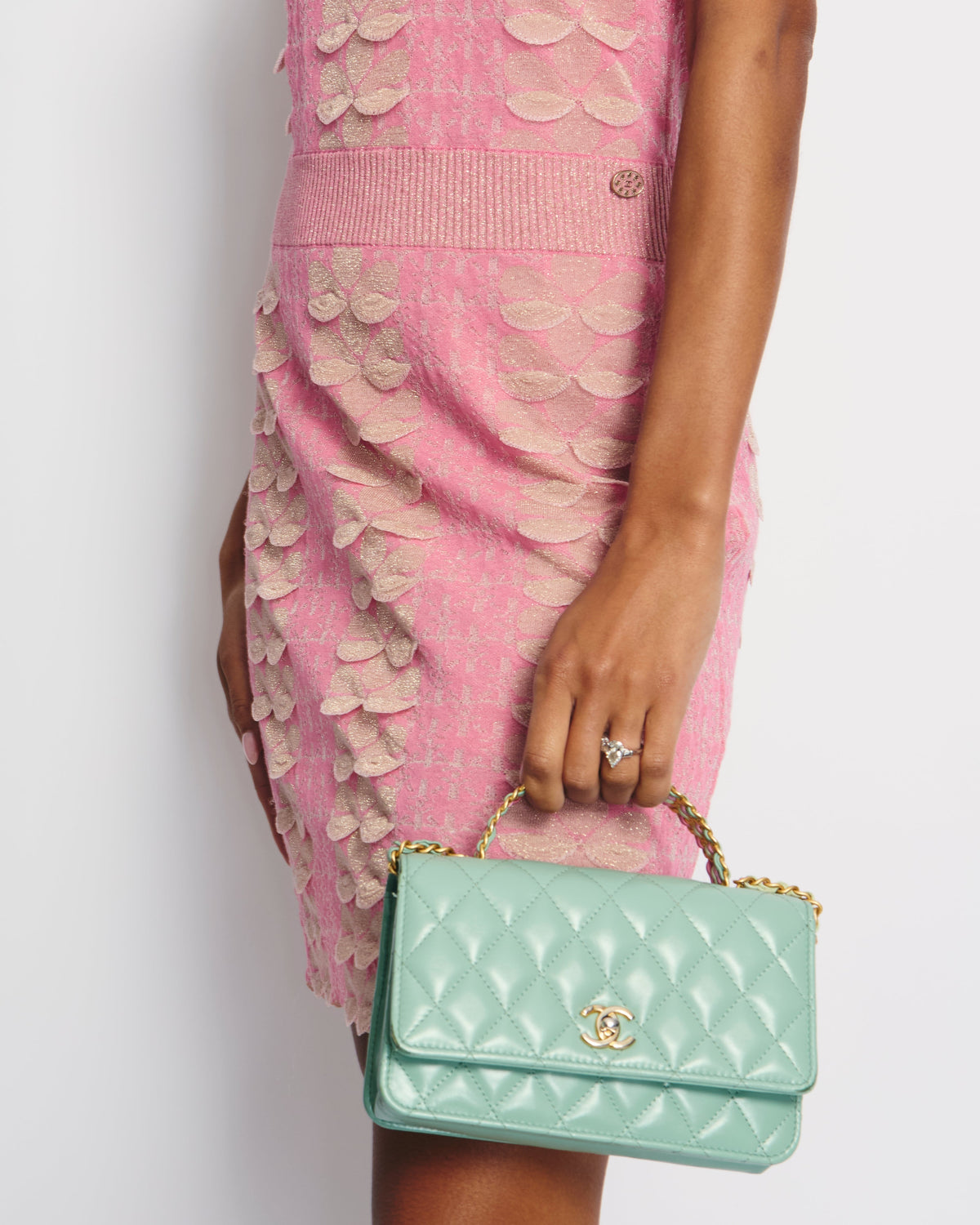 Chanel Pink, Gold Metallic Sleeveless Mini Dress with Frill Detail Size FR 34 (UK 6)