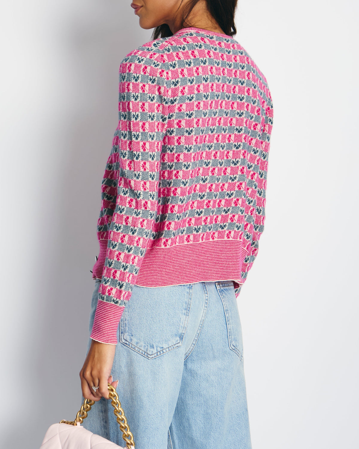 Chanel Pink Intarsia Knit Cashmere igan and Top Set Size FR 40 (UK 12)