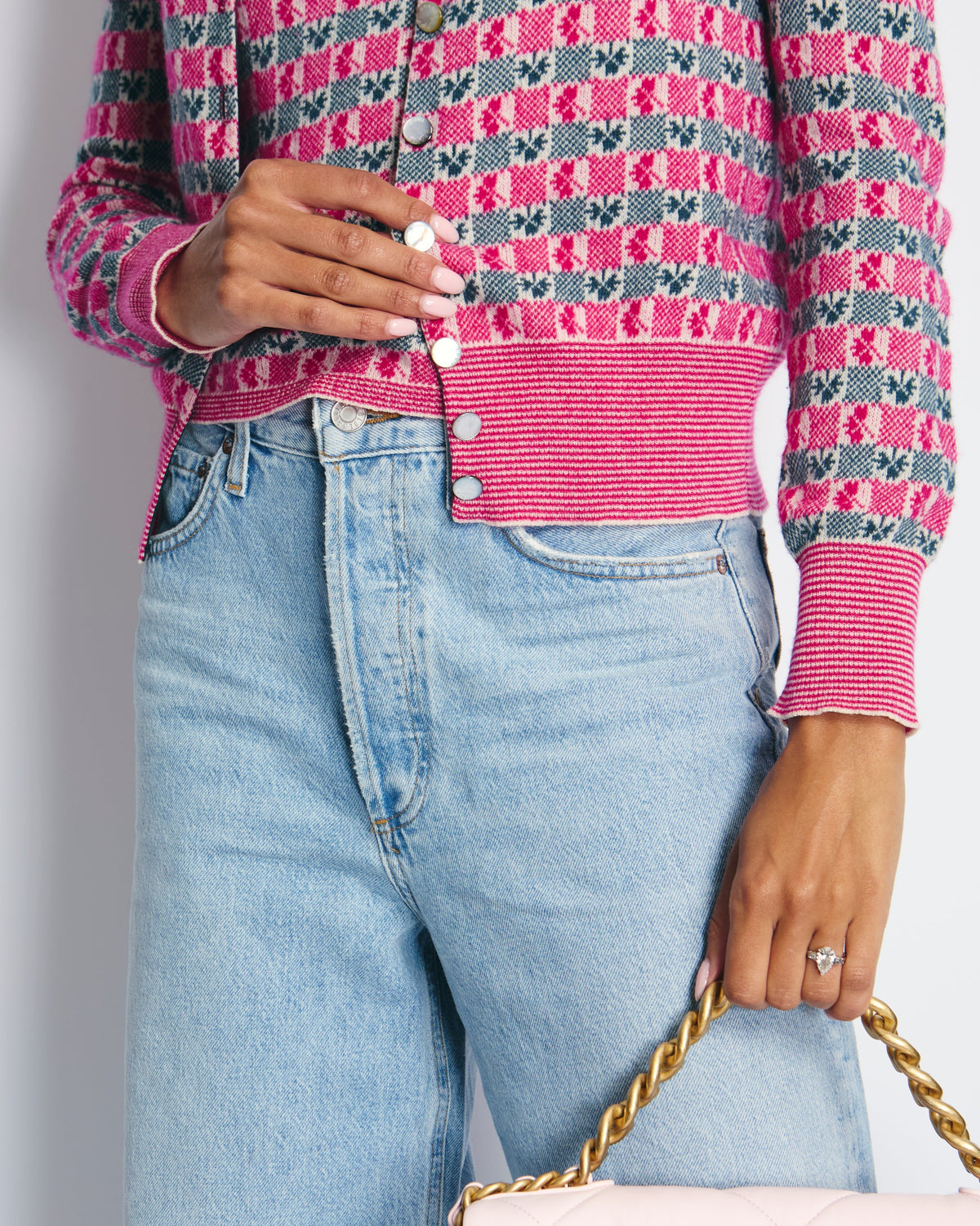 Chanel Pink Intarsia Knit Cashmere igan and Top Set Size FR 40 (UK 12)
