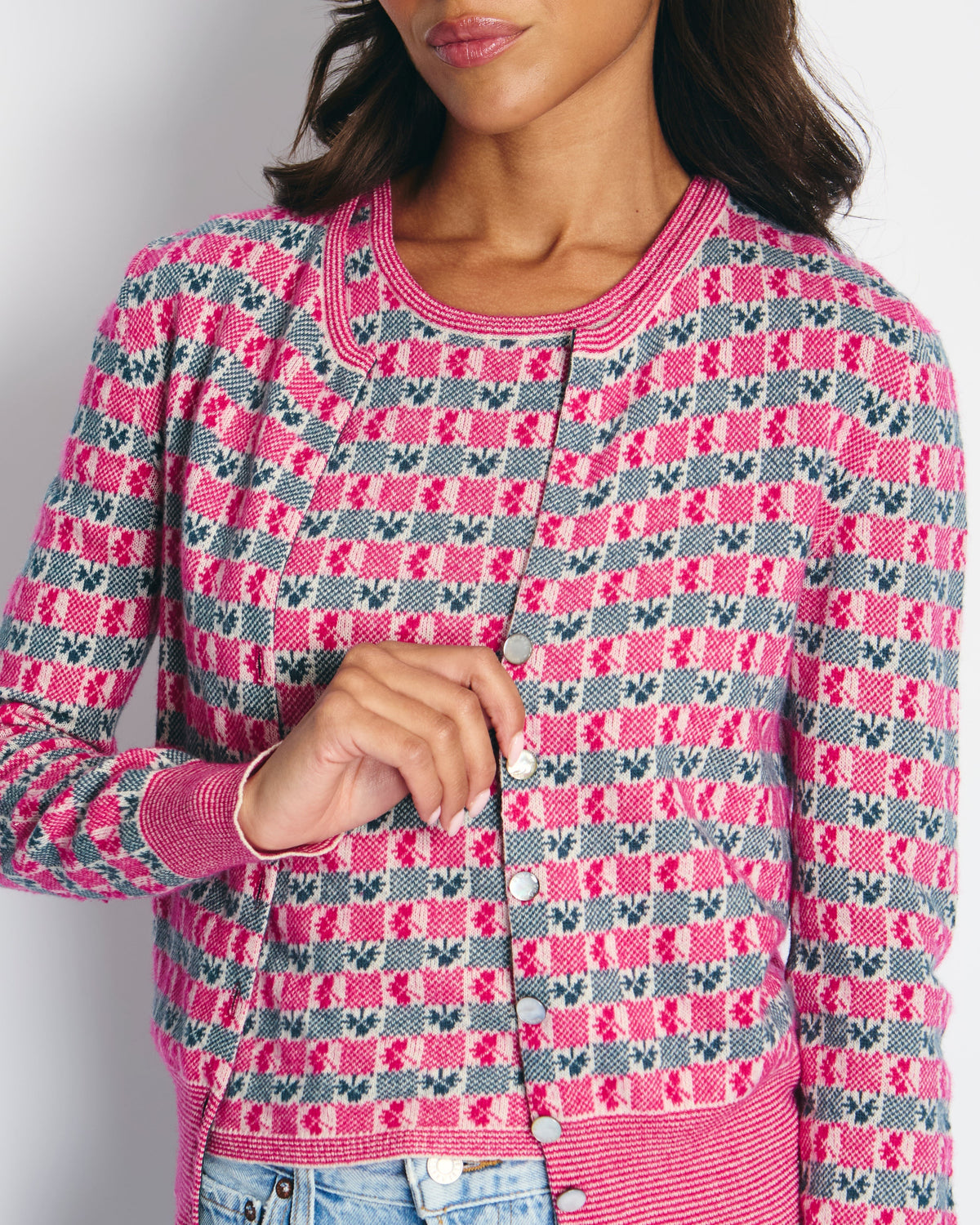 Chanel Pink Intarsia Knit Cashmere igan and Top Set Size FR 40 (UK 12)
