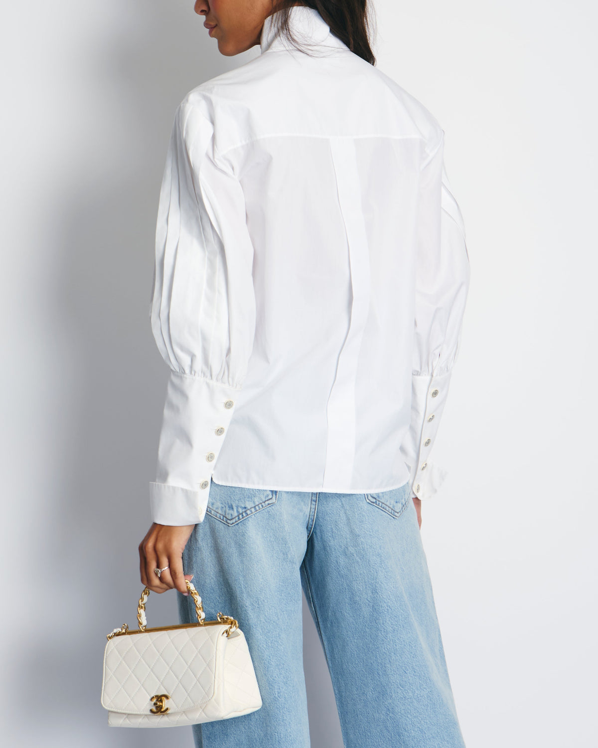 Chanel White Cotton High Neck Pleated Shirt Size FR34 (UK6) RRP ¬£3,720