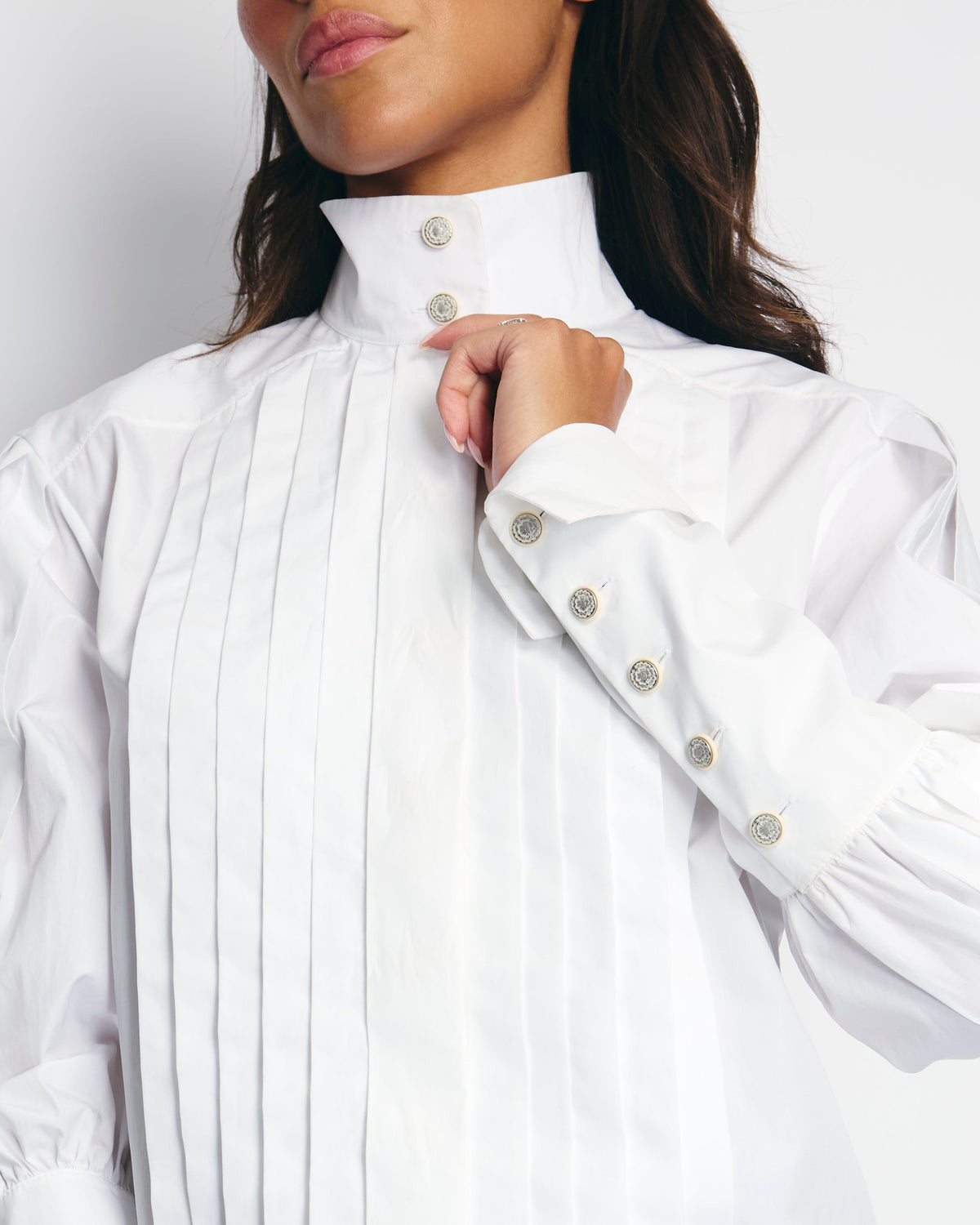 Chanel White Cotton High Neck Pleated Shirt Size FR34 (UK6) RRP ¬£3,720