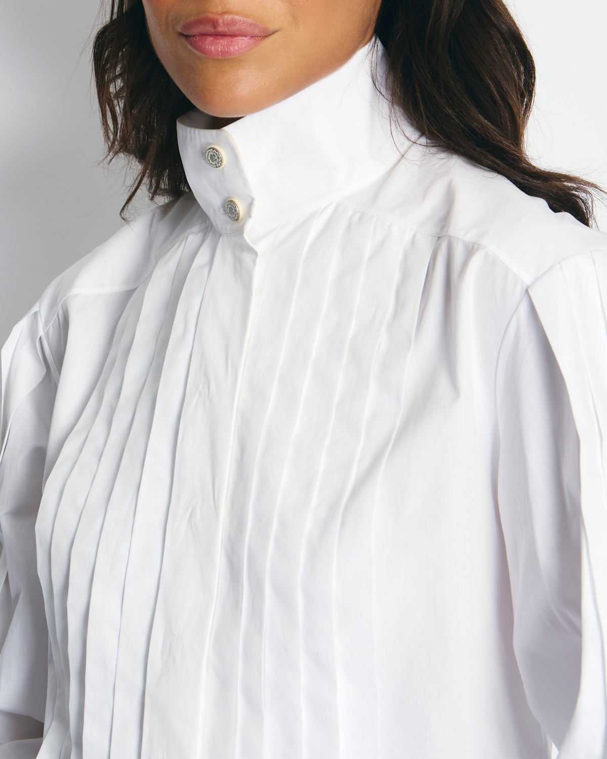Chanel White Cotton High Neck Pleated Shirt Size FR34 (UK6) RRP ¬£3,720
