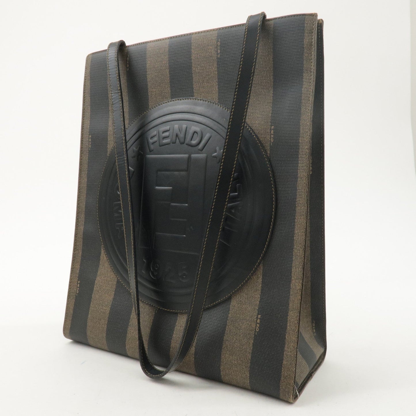 FENDI Pecan PVC Leather Tote Bag Shoulder Bag Khaki Black