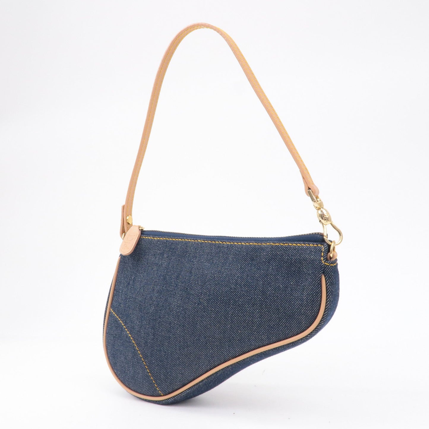 Christian Dior Saddle Bag Denim Leather Shoulder Bag Pouch Navy
