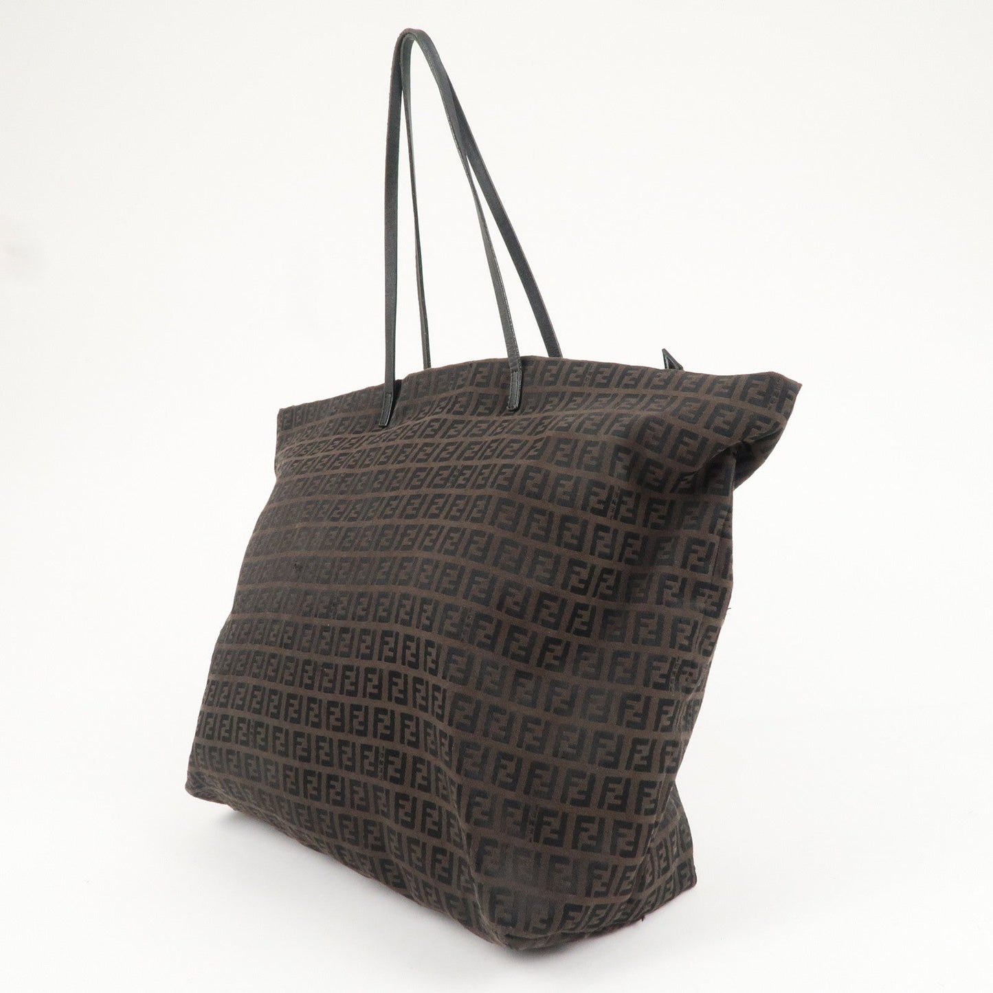 FENDI Zucchino Canvas Leather Tote Bag Black Brown 8BH026