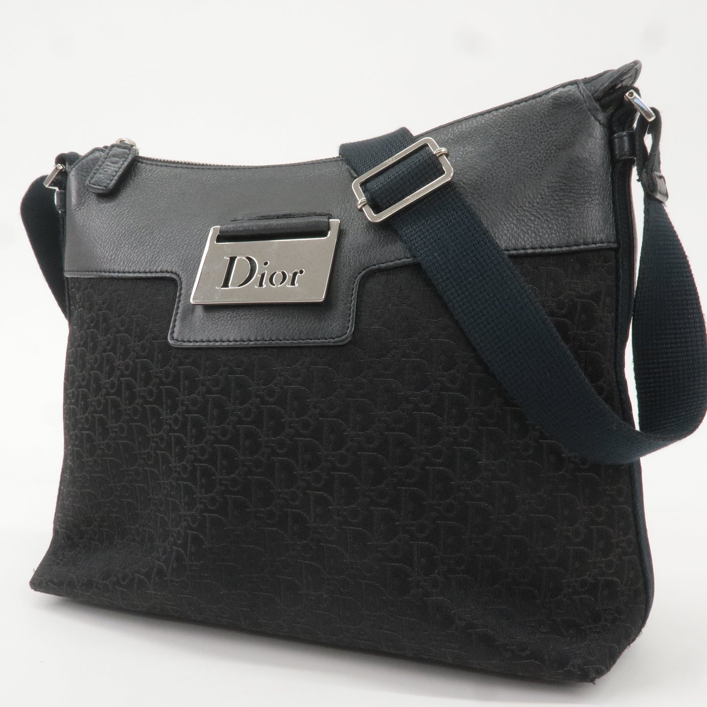 Christian Dior Trotter Canvas Leather Shoulder Bag Black