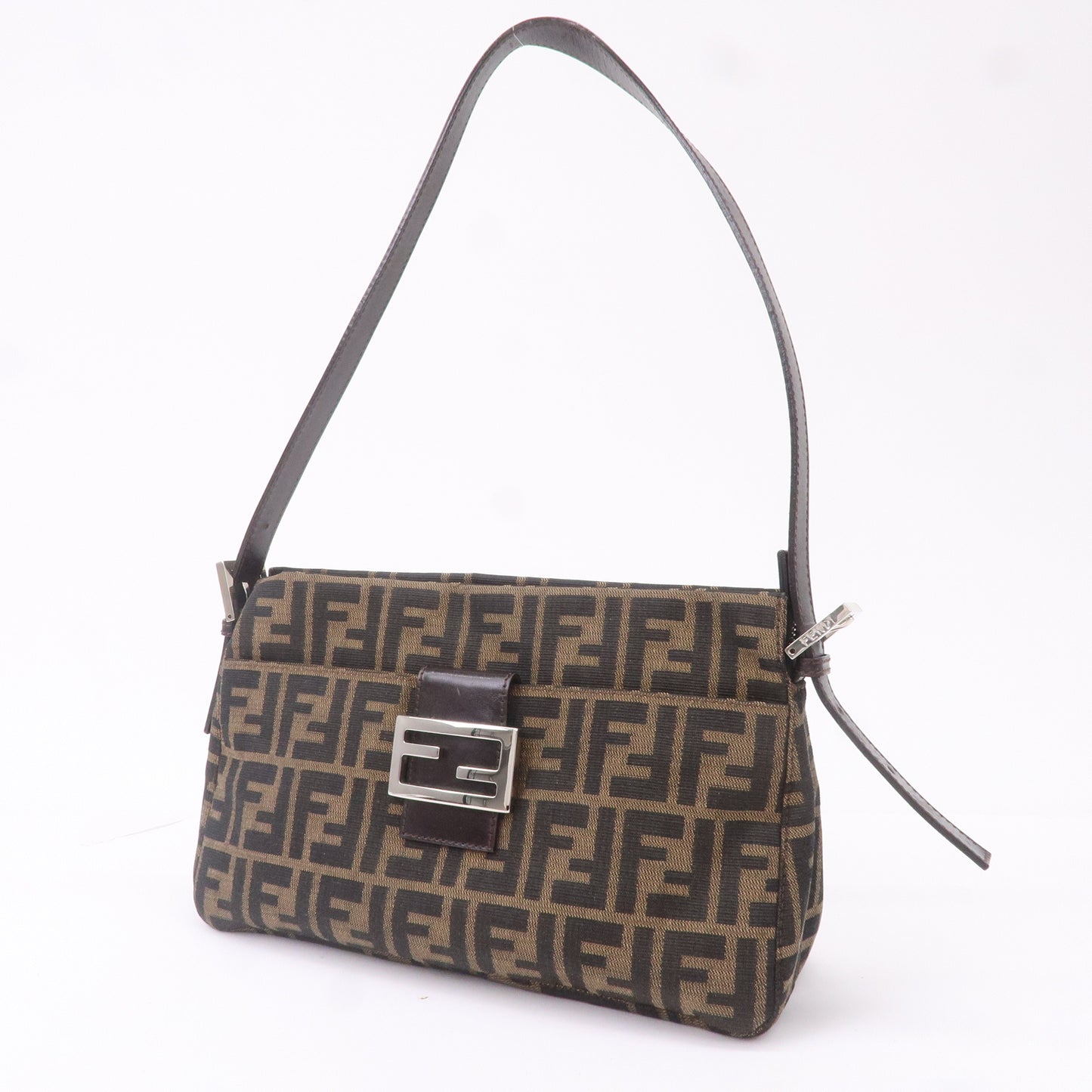 FENDI Zucca Canvas Leather Shoulder Bag Khaki Brown Black 26566