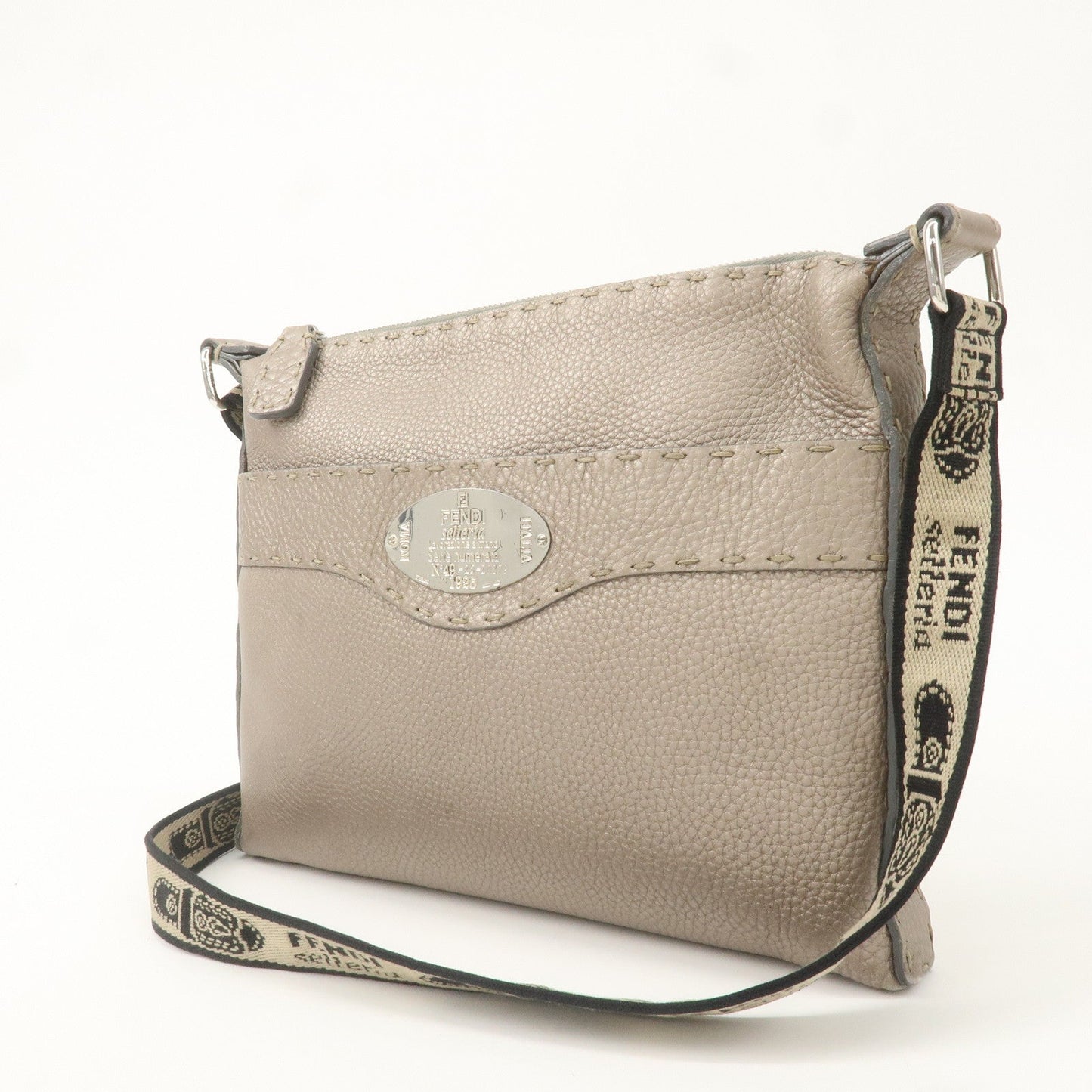 FENDI Selleria Leather Shoulder Crossbody Bag Gray 8BT092