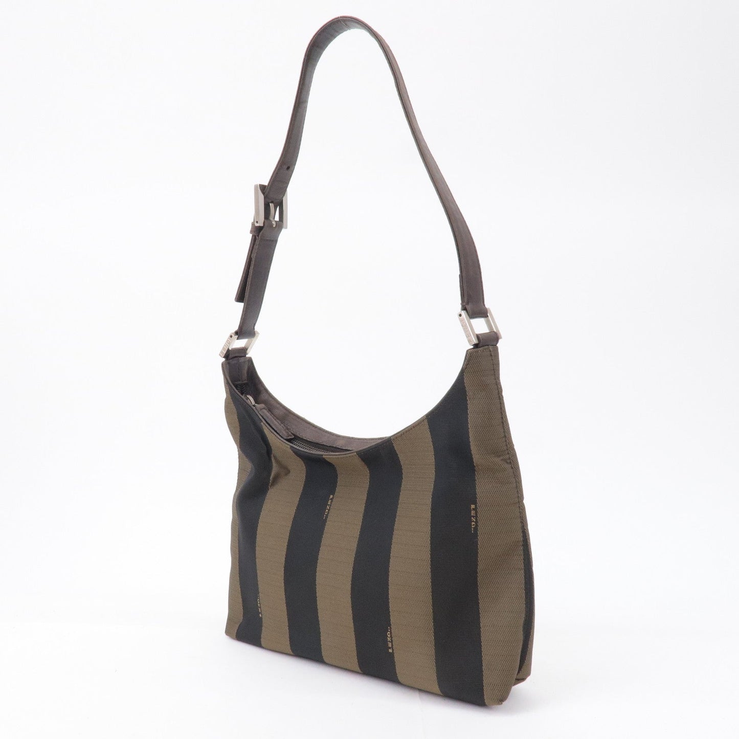 FENDI Pequin Nylon Canvas Leather Shoulder Bag 26709 Khaki Brown