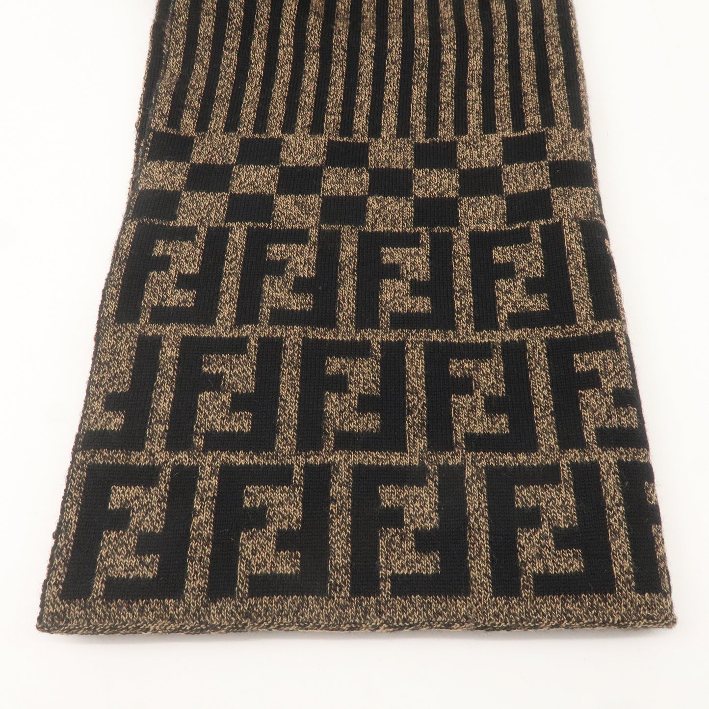 FENDI Zucca Logo Print Wool 100% Scarf Brown Black