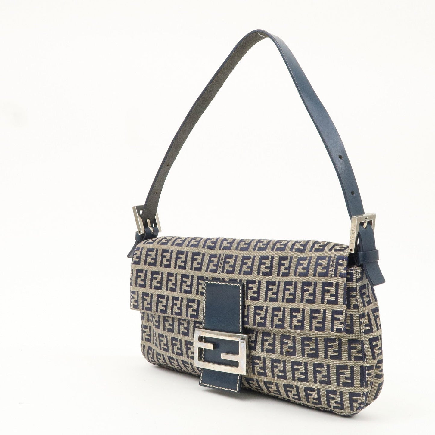 FENDI Zucchino Mamma Buguette Canvas Shoulder Bag Navy 26424