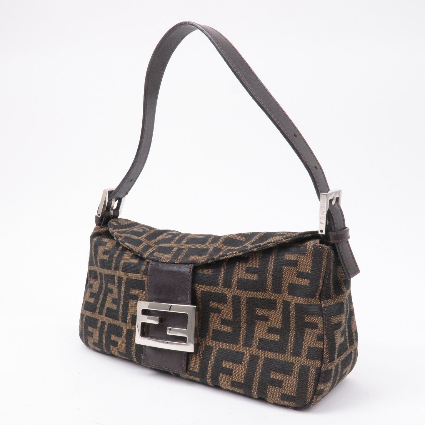 FENDI Zucca Canvas Leather Shoulder Bag Khaki Black Brown 26725