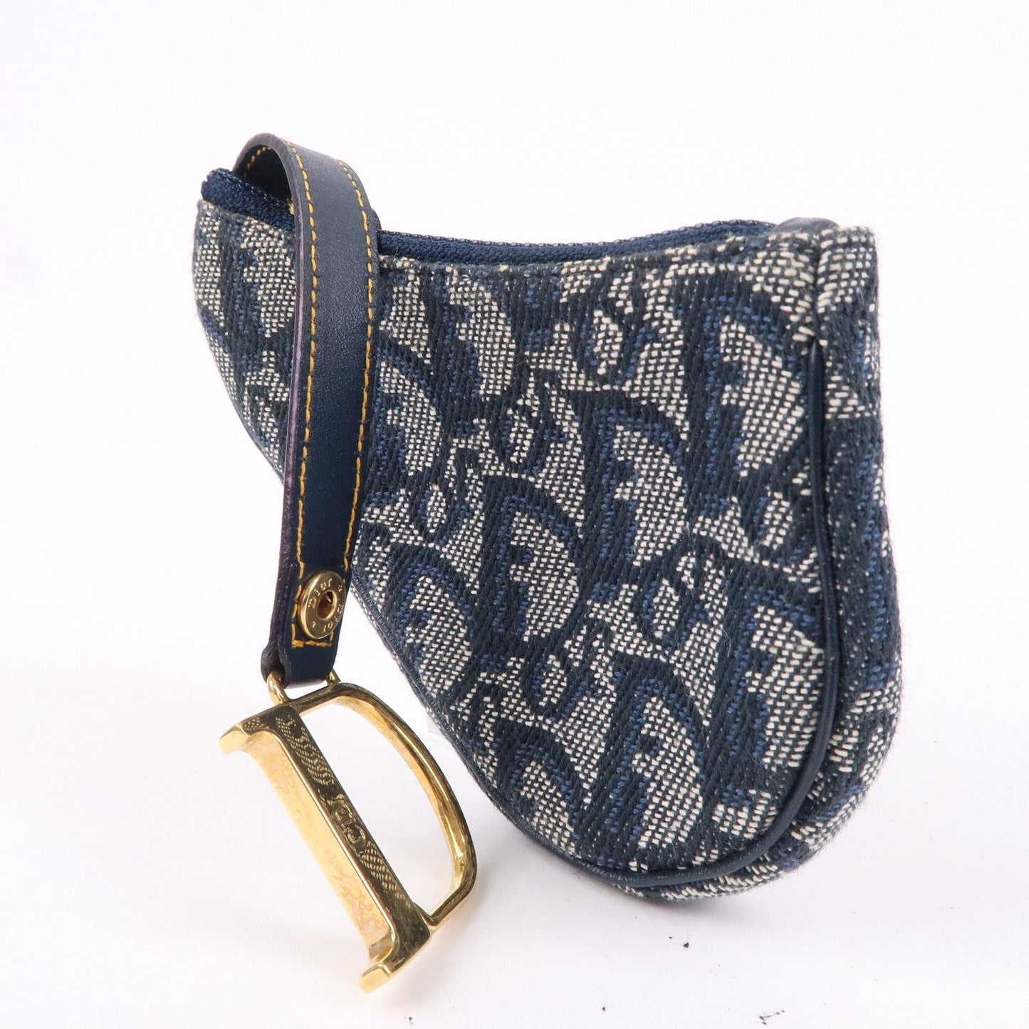 Christian Dior Trotter Canvas Leather Saddle Coin Case Navy