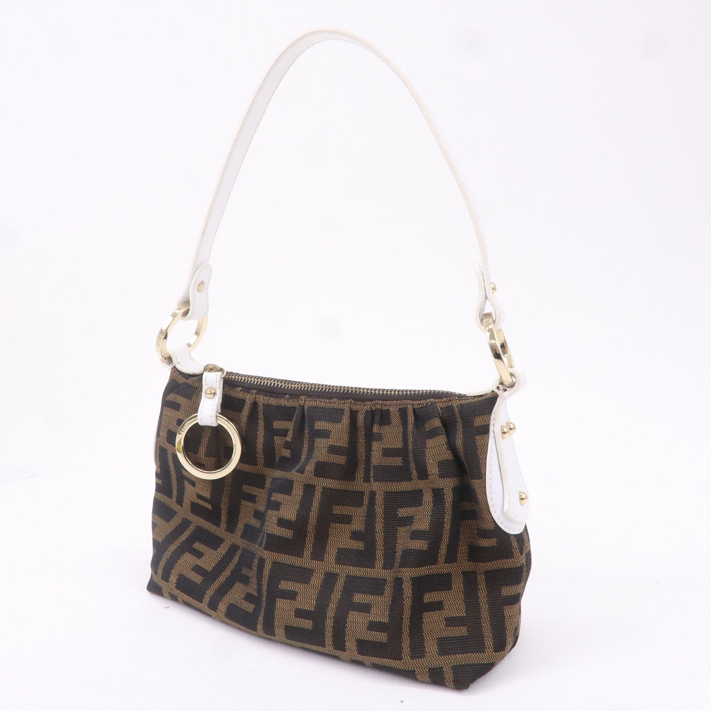 FENDI Zucca Canvas Leather Hand Bag Shoulder Bag 8BR354