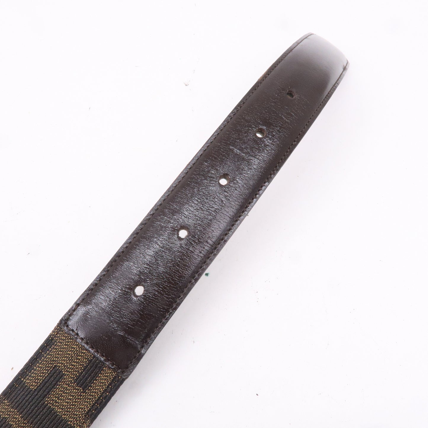 FENDI Zucca Canvas Leather Belt 38 Brwon Black 15653