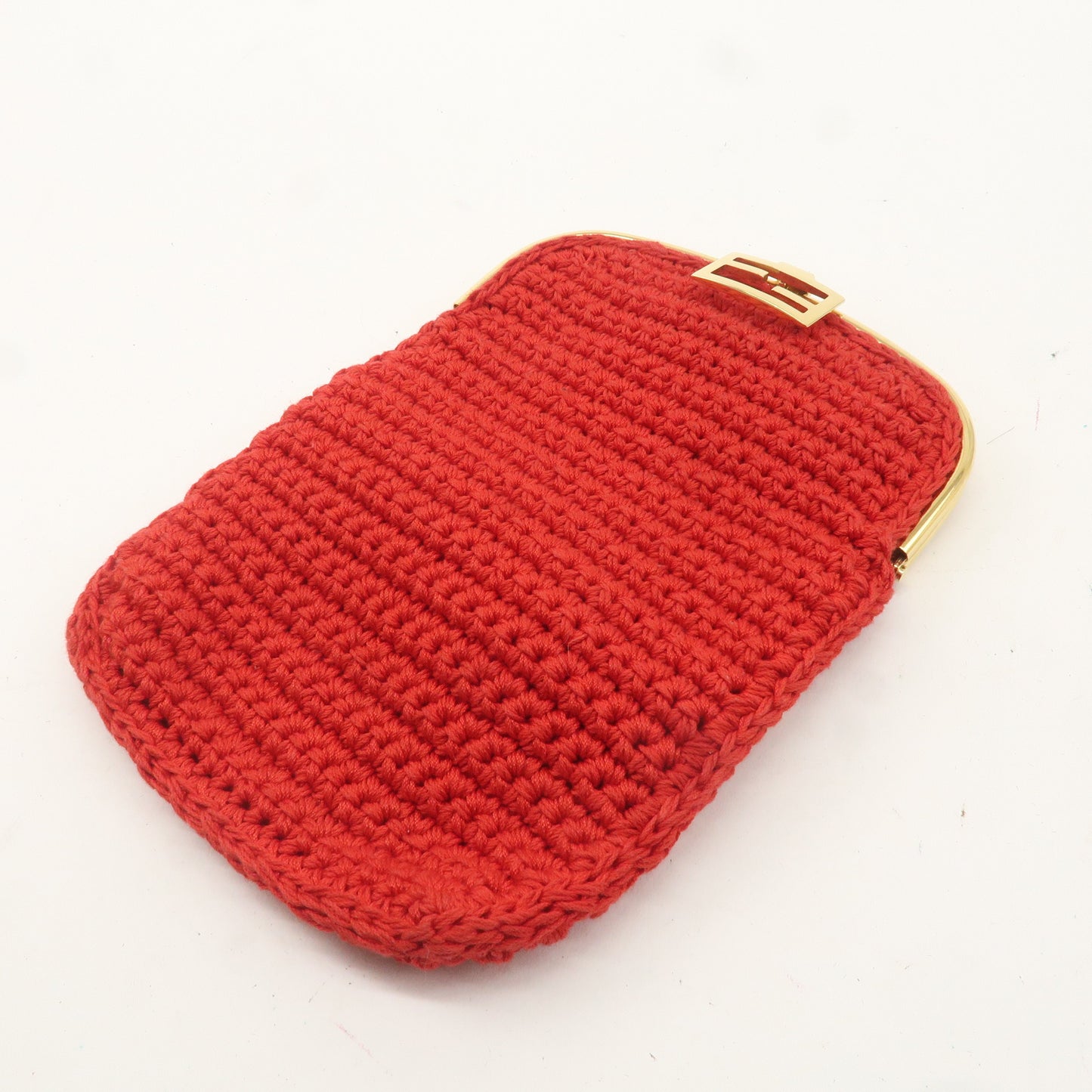 FENDI Baguette Knit Cell Phone Case Shoulder Bag Red 7AR966